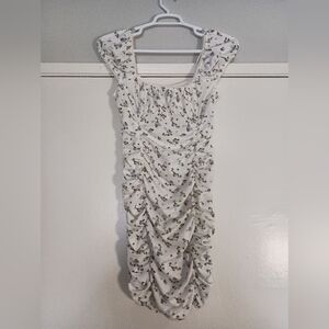 Urban Outfitters Shaping Floral White Scrunch Dress Size L Stretch Fit